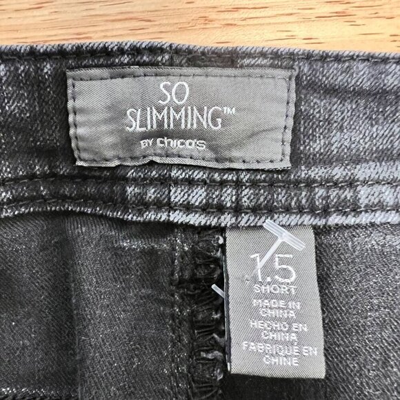 Chico’s So Slimming Straight Leg Jeans Faded Black Womens Size Medium Short - Picture 8 of 9